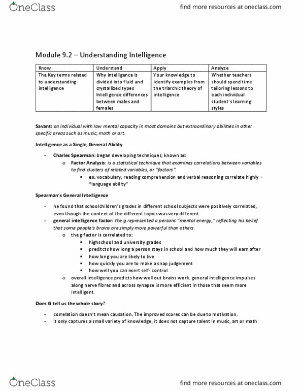 PSYC 1000 Chapter Notes - Chapter Module 9.2: Robert Sternberg, Louis Leon Thurstone, Theory Of Multiple Intelligences thumbnail